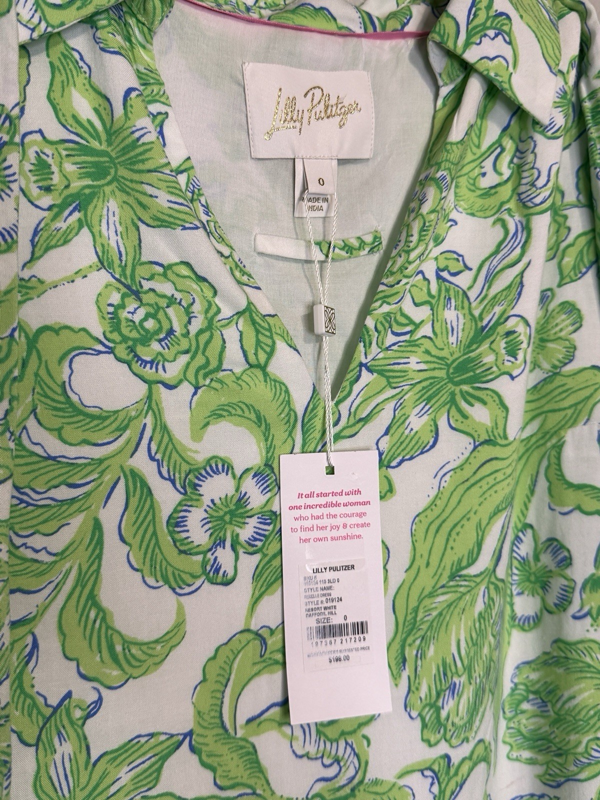 New Lilly Pulitzer Renelle Dress Resort White Daffodil Hill Size 0 Green NWT