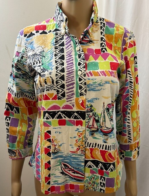 HARVÉ BENARD VTG EUC Women’s Size 6 Bright Multicolor Tailored Button Up Blouse