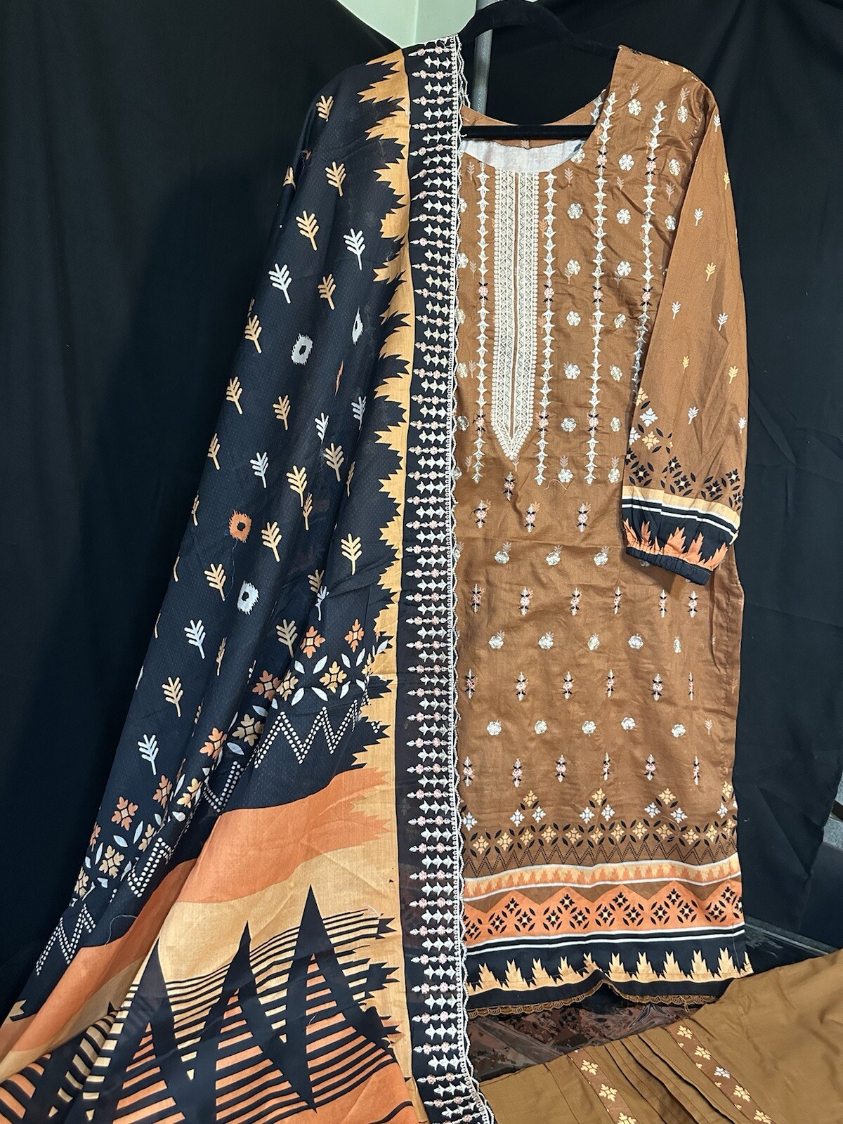 Beautiful Lawn Cotton Suit For Summer, Emb Shirt And Emb Dupatta- Large – $35