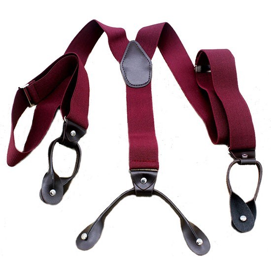 6 Button Holes Link Men’s Suspenders Deep Coffee/Navy Blue/Wine Red 1.37″W 1PC