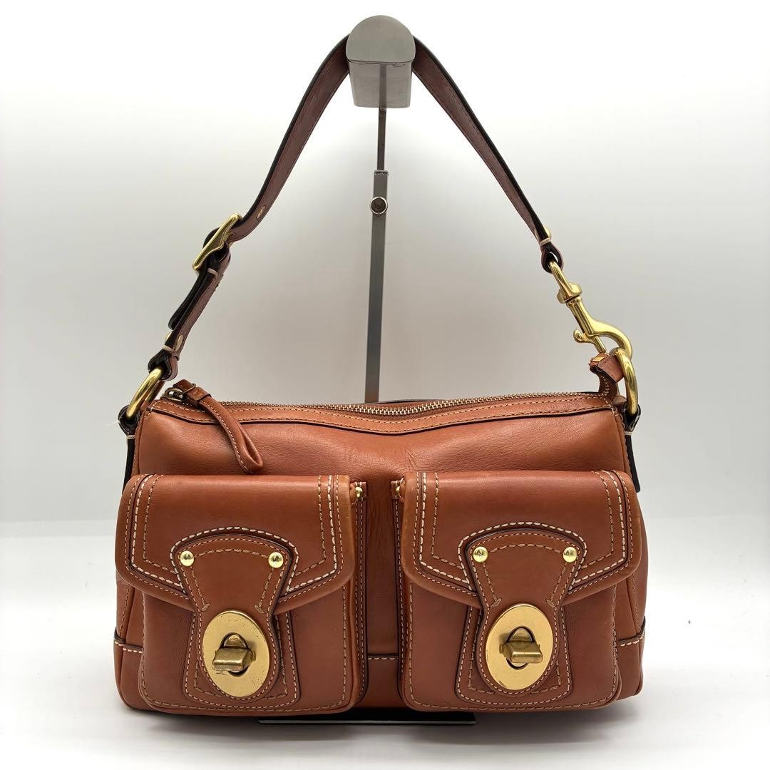 COACH Legacy Turnrock Shoulder Bag Brown Leather Pre-Owned Used 31x17x19 cm