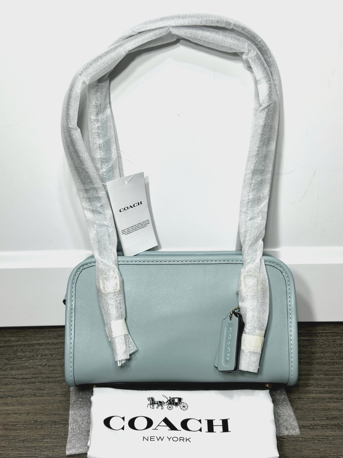 Coach Swing Zip Bag 20 in Light Blue Glovetanned Leather CAM45 NWT