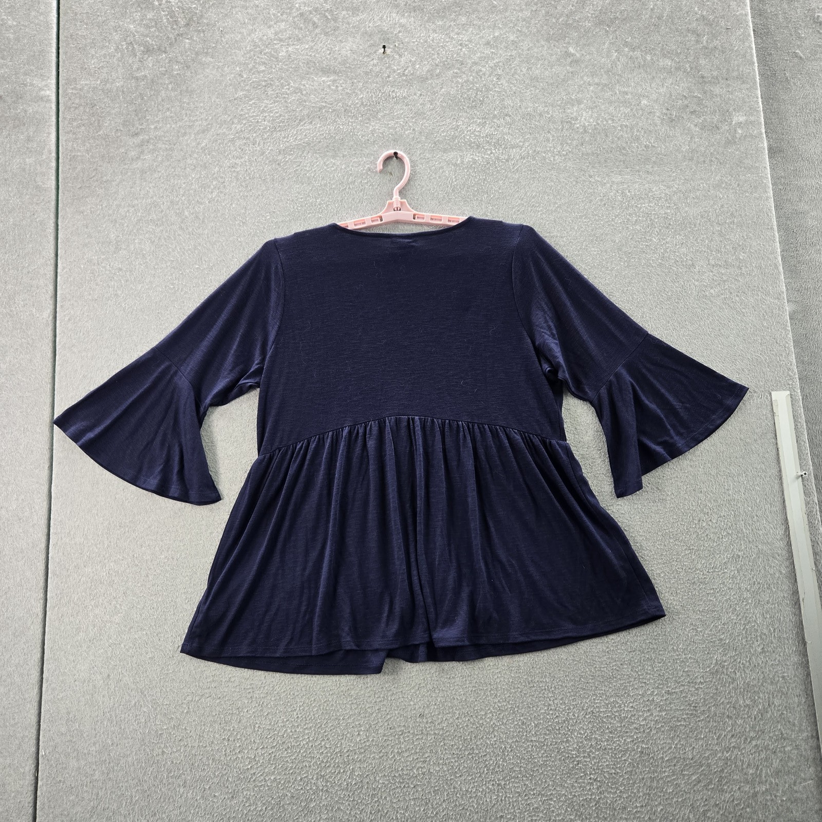 Torrid Women Blouse 1X Navy Blue Peplum Floral Embroidery V-Neck Babydoll