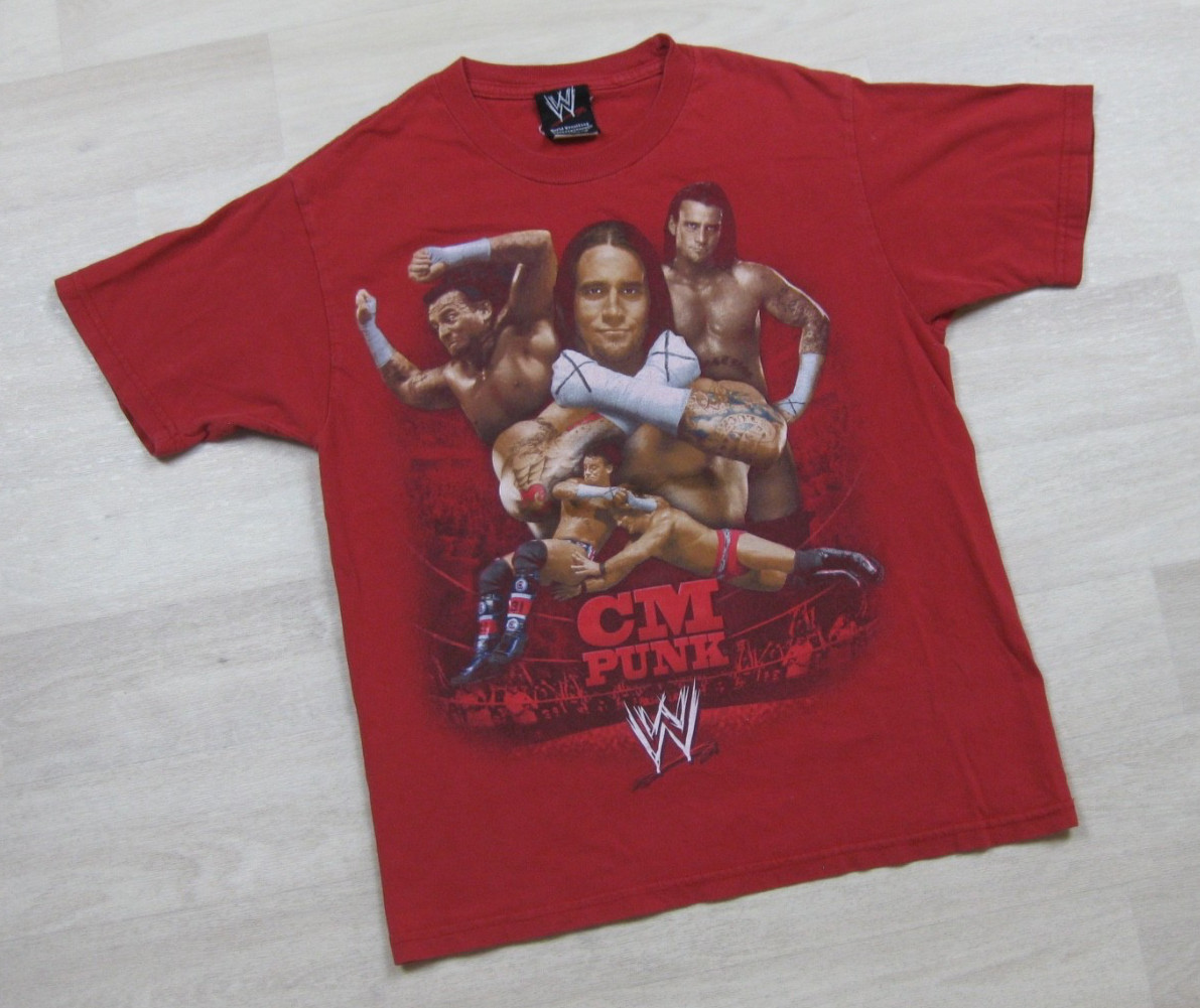 2000s WWE Wrestling T-Shirt Youth Kids (8) CM Punk 2009 Hybrid Red