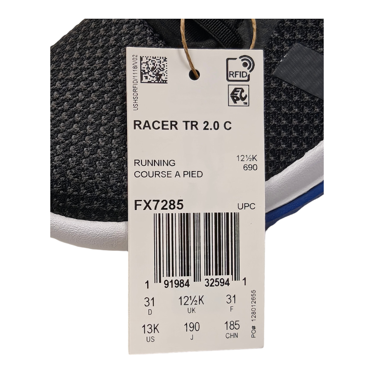 Adidas Unisex Child Racer Tr 2.0 Kids Running Shoes Size 13K Black