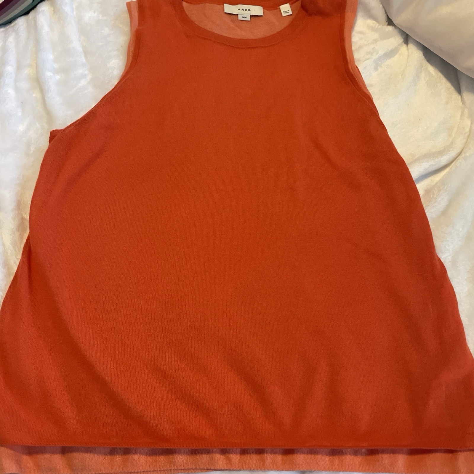 VINCE Medium Sleeveless Knit Double Layer Orange Peach Blouse Classic Preppy