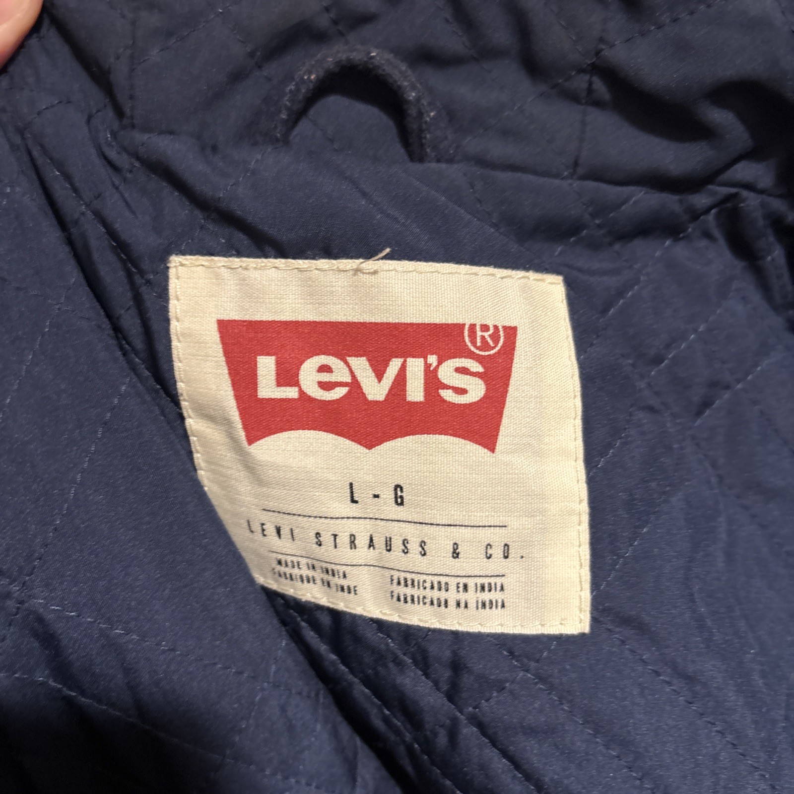Levi’s Wool Blend Duffel Coat Jacket Men’s Large Navy Blue Quilted Zipper Toggle