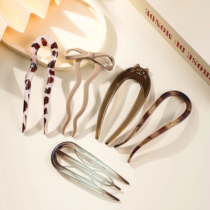 U-Shaped Hair Fork Tortoiseshell Acetate Acrylic Hairpin Fashion Hair Stick