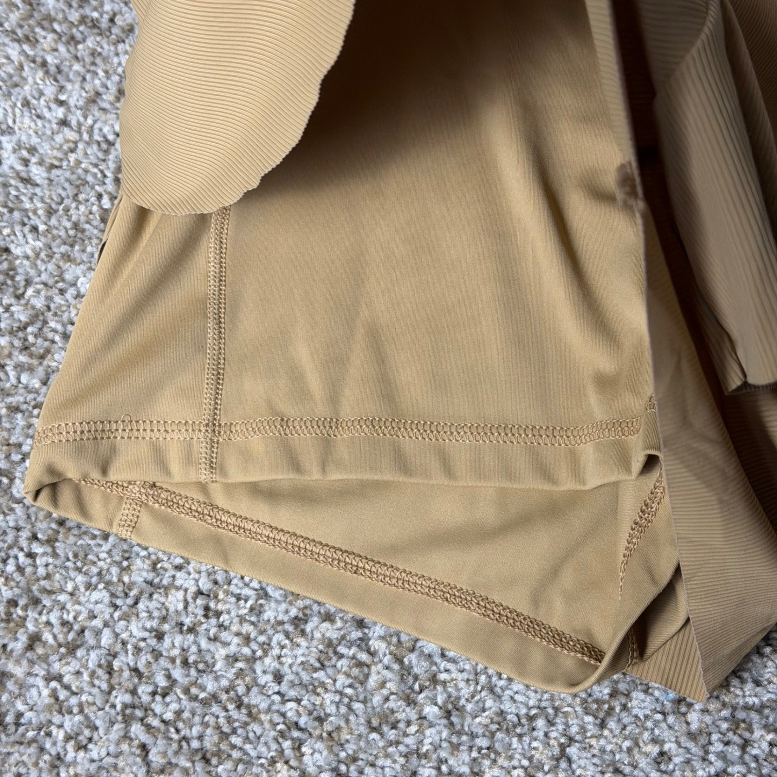 Active Tan Ribbed 2-in-1 Running Shorts Women Athletic Workout Gym Drawstring