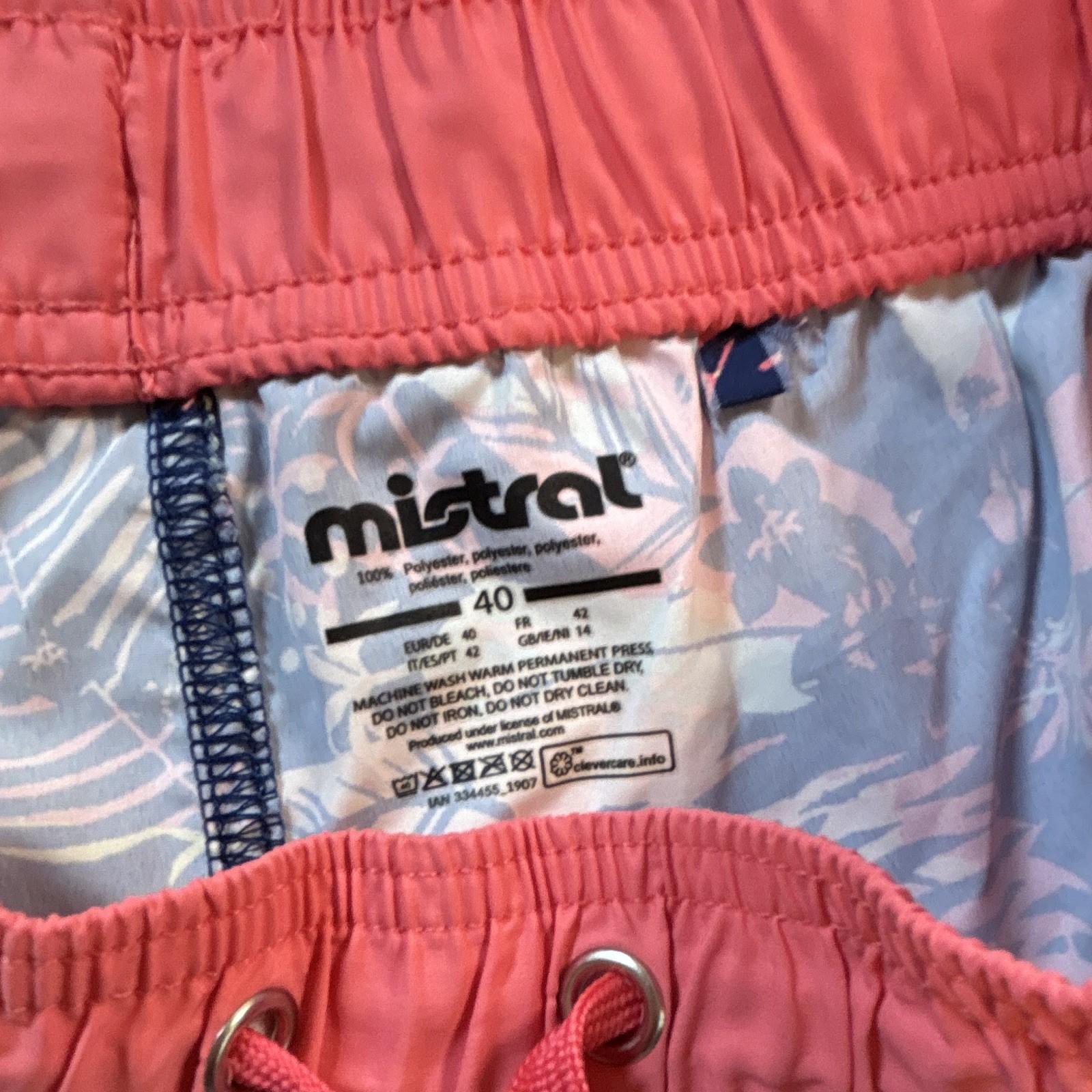 Mistral Tropical Print Swim Shorts Size L EU 40 Coral Navy Drawstring