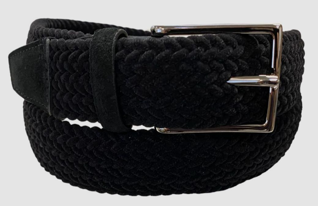 $195 Orciani Men’s Black Velvet Stretch Suede Leather Belt Size 105 cm/42 in