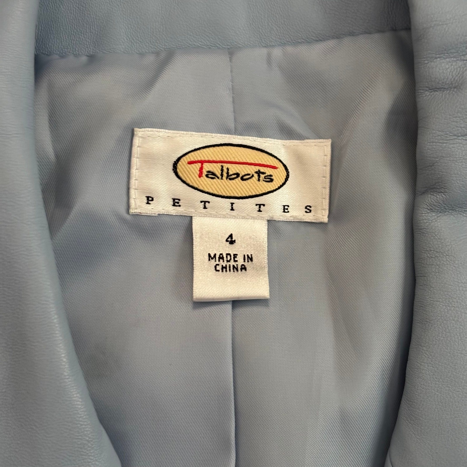 Talbots 100% Genuine Leather Powder Blue Blazer Size 4P Chic
