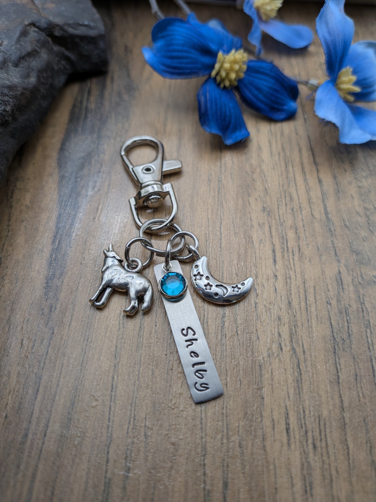 Wolf Purse Charm / Keychain Moon Keychain, Celestial Gift