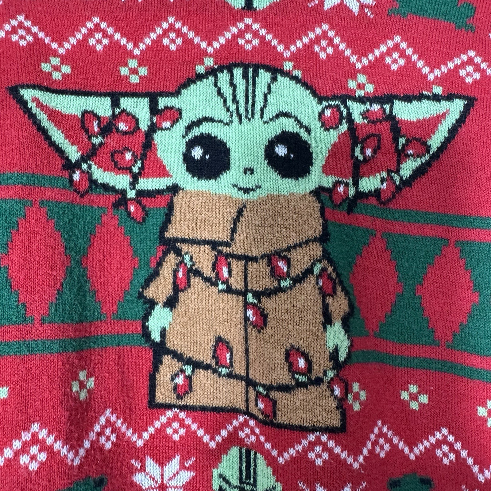 Star Wars Baby Yoda “I Was Cute All Year” Green-Red Christmas Sweater-3T