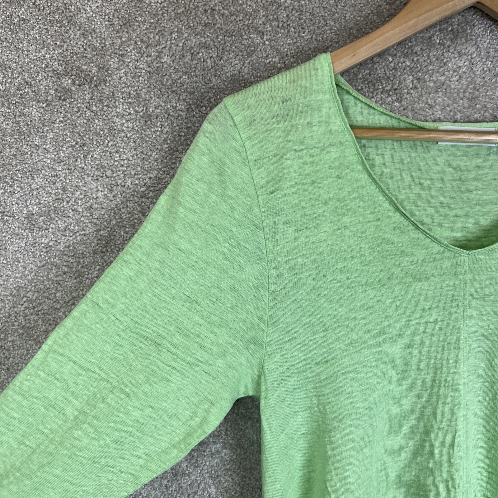 Habitat Tunic Womens Small Green Linen 3/4 Sleeve Pullover Stretch- 1785*