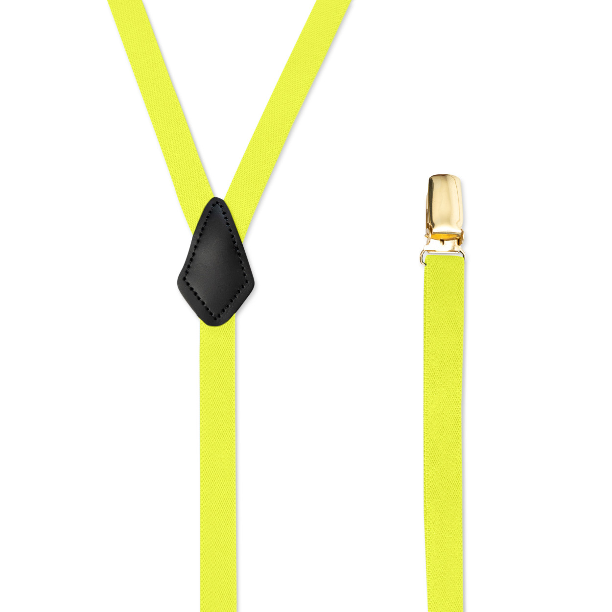 Men’s Goldtone Metal Suspenders with Clip On, Y Style & Leather Patch, USA Made
