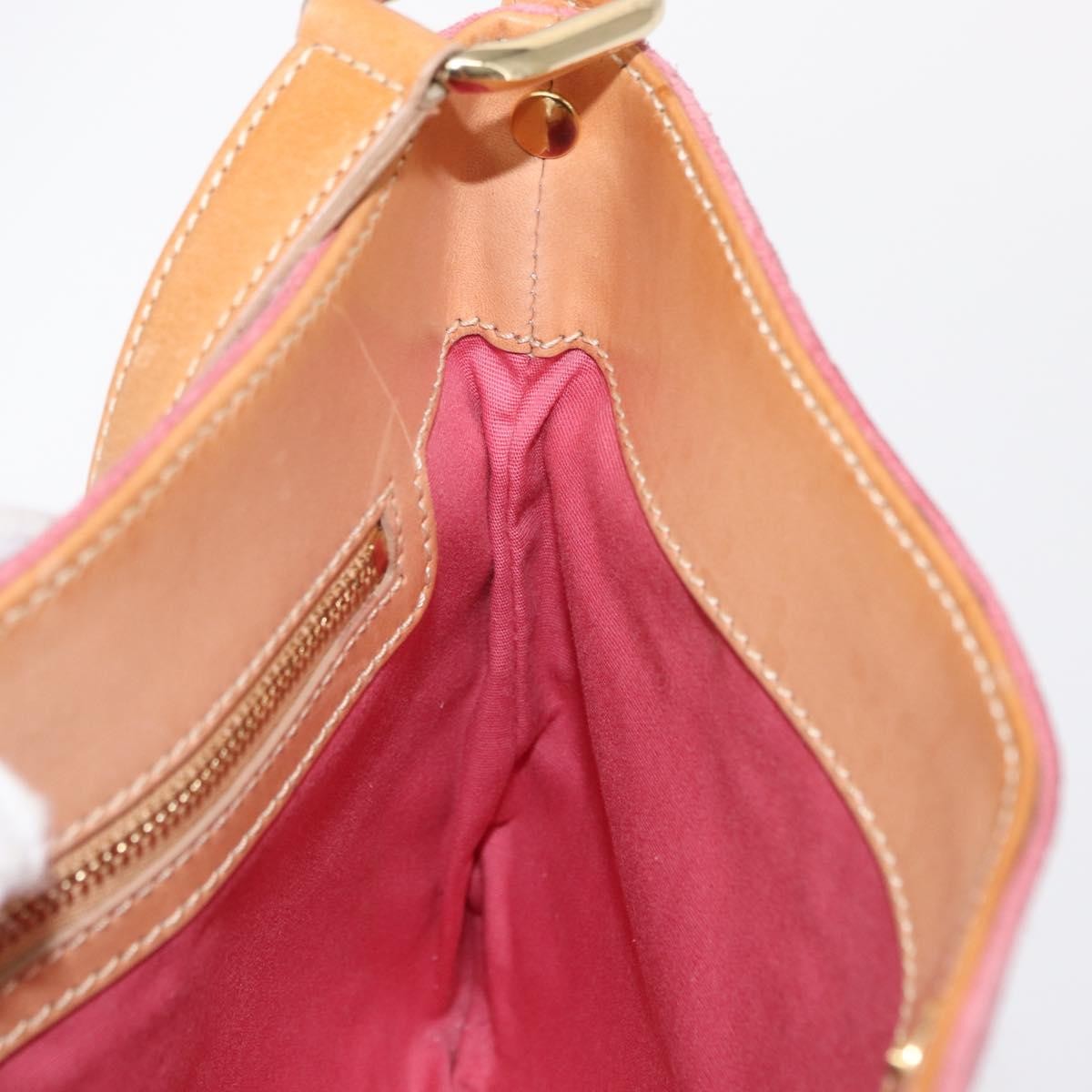CELINE C Macadam Canvas Shoulder Bag Suede Pink Gold Auth 155501
