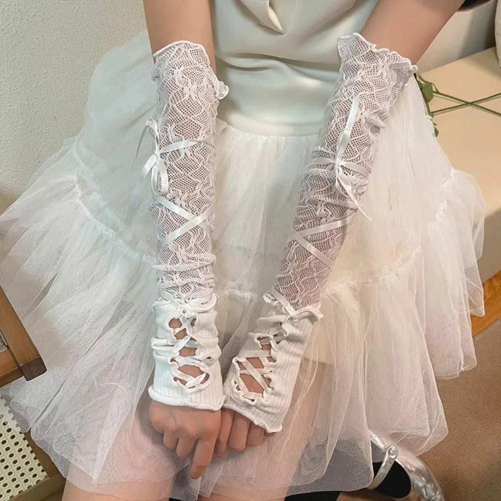 3 Pcs Fingerless Gloves Lace Gothic Elbow Length Sunscreen Mesh Women’s Glove