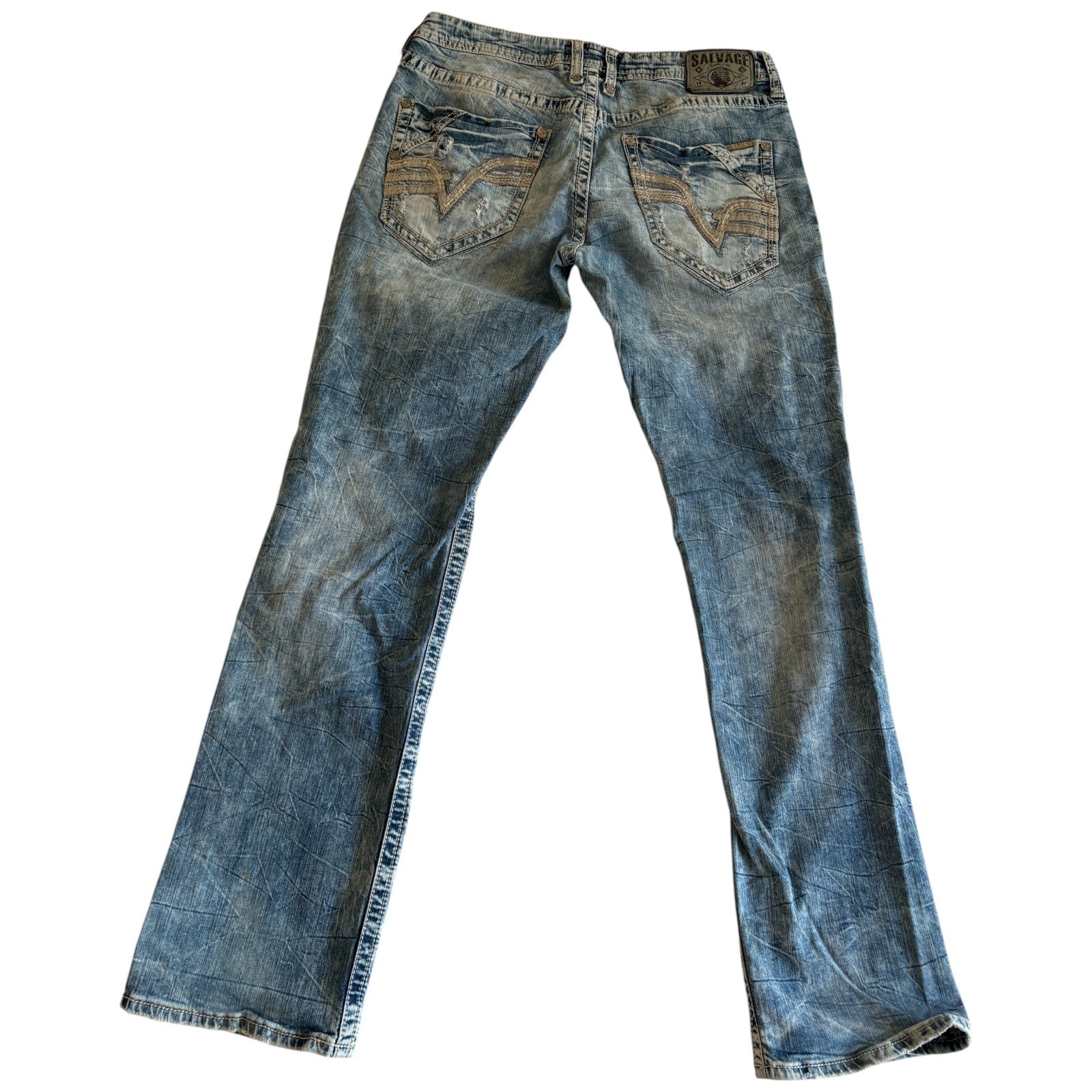 Buckle Salvage Mayhem Straight Jeans Mens 34 Blue Denim Destroyed Distressed