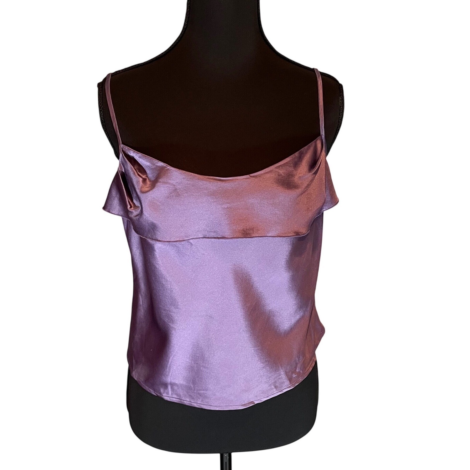Silk Purple Satin Cowl Neck Cami Tank Top V Back M Y2K Dainty Whimsigoth Witchy