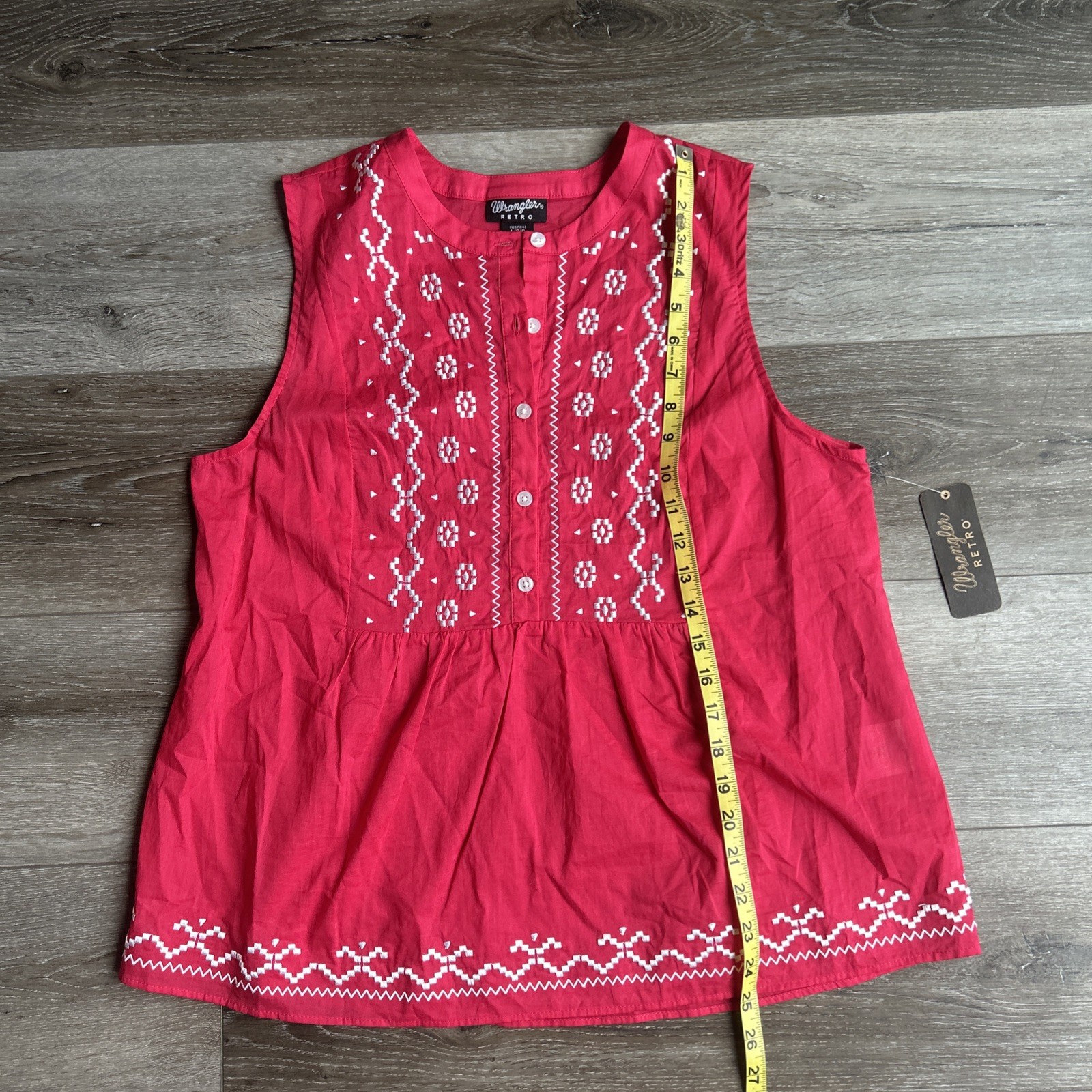 Wrangler Retro Top Sleeveless Women’s Large Pink Embroidered Tunic Tank Western