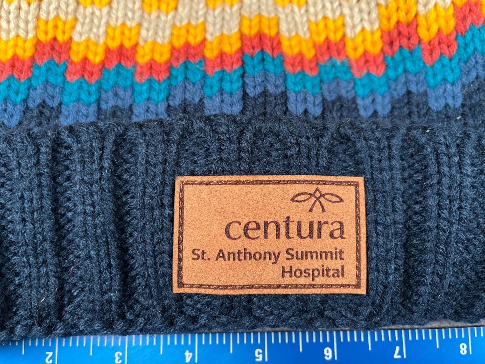 Centura St Anthony Summit Hospital Locale Beanie Toque Adult OS Blue Acrylic Pom
