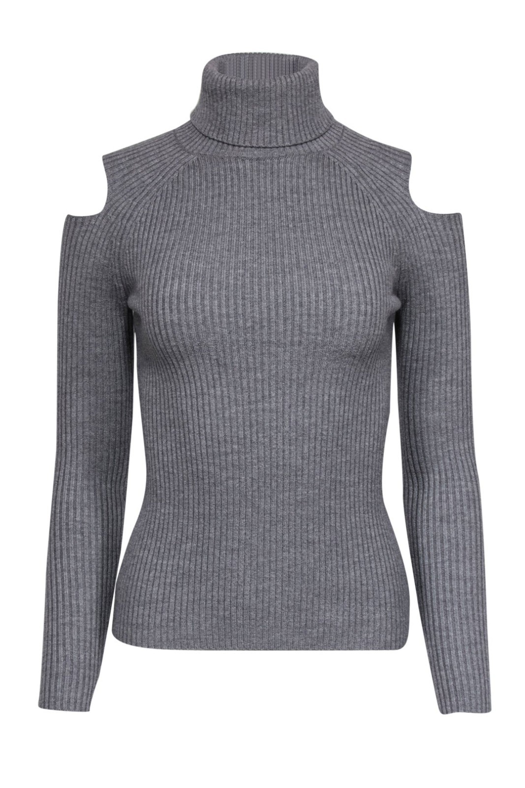 Theory Gray Rib Knit Cold Shoulder Turtleneck Sweater Women’s Medium Wool Blend