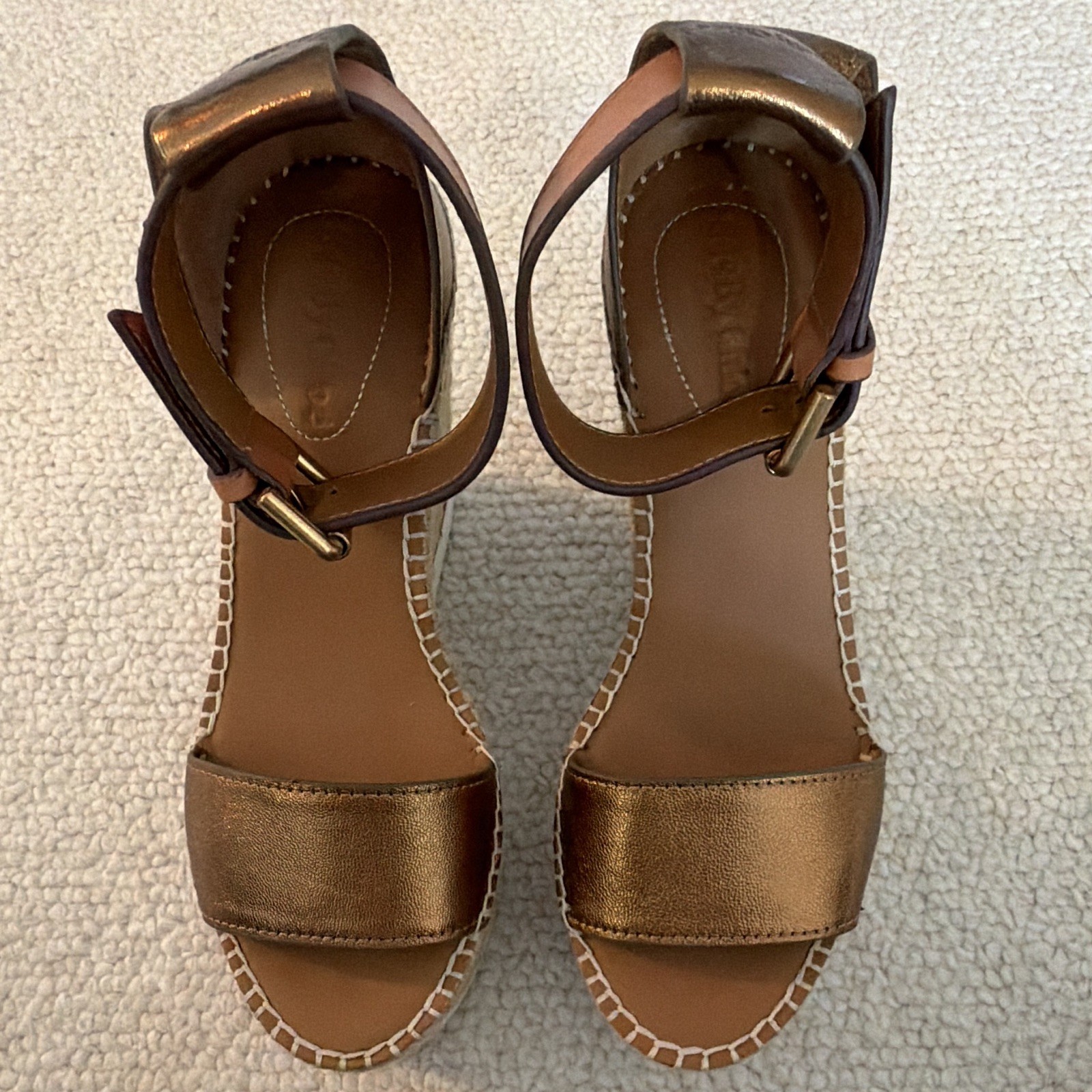 See by Chloe Women’s Bronze/Tan Espadrille Wedge Sandals US 6 Buckle Solid