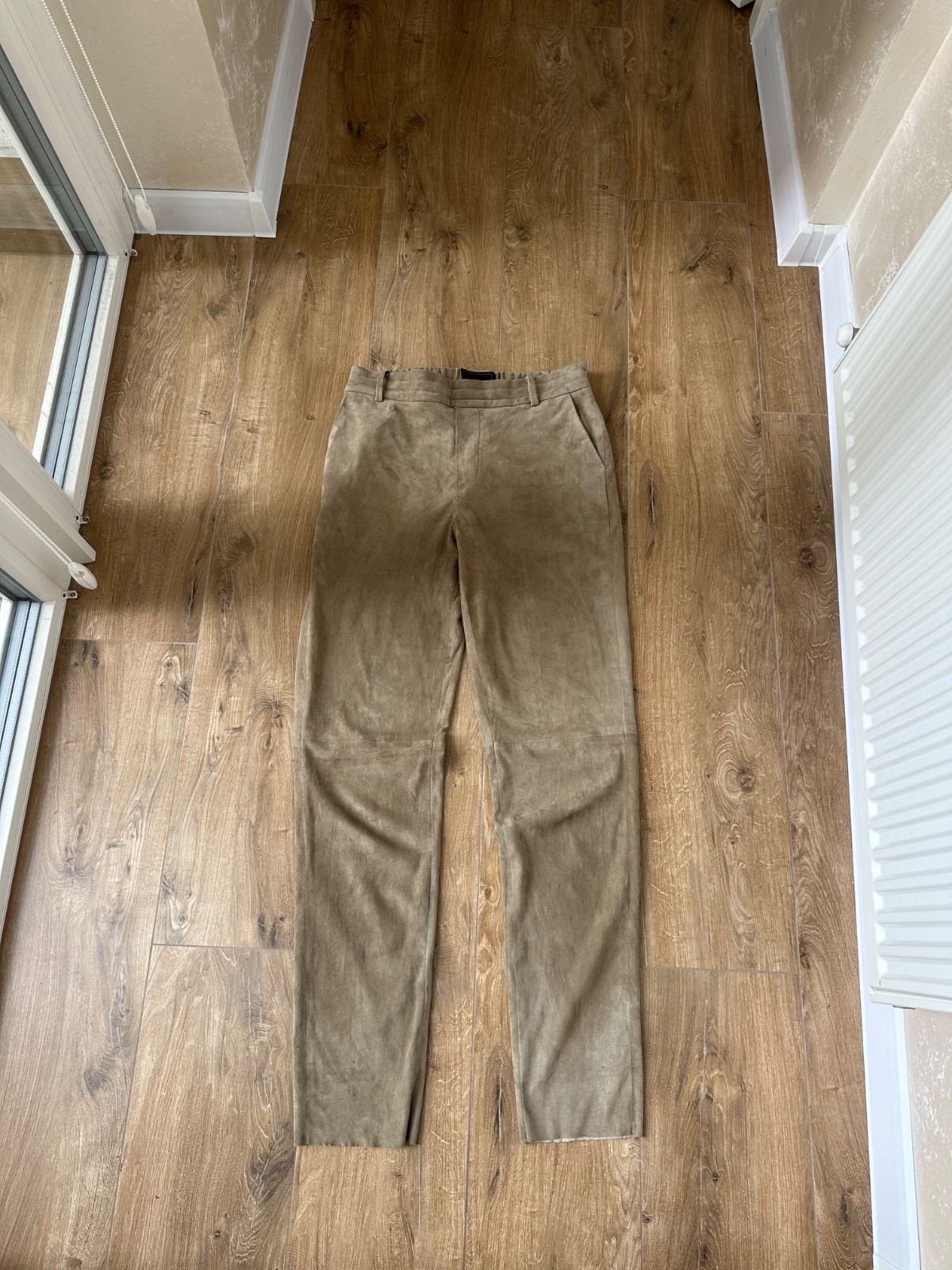 Mon & Pau Soft Velour Trousers Taupe Beige Straight Leg