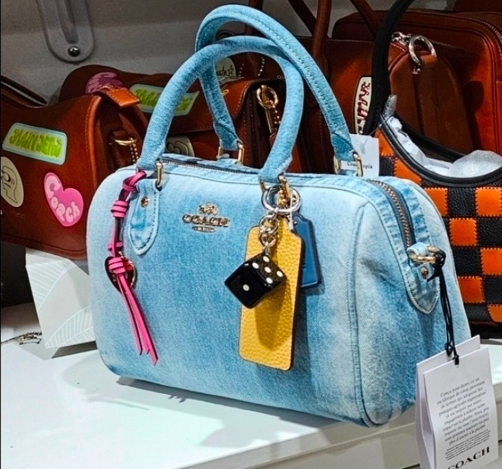 NWT Coach CDY74 Rowan Satchel Bag In Loved Denim With Charms Gold/Light Indigo