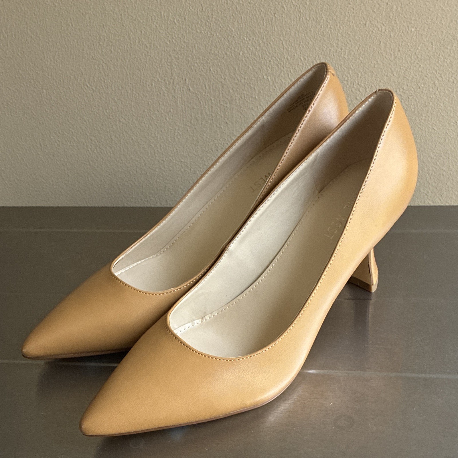 Nine West Cone Heel Pumps, Light Brown Pointed Toe Man Made Materials, 10-M