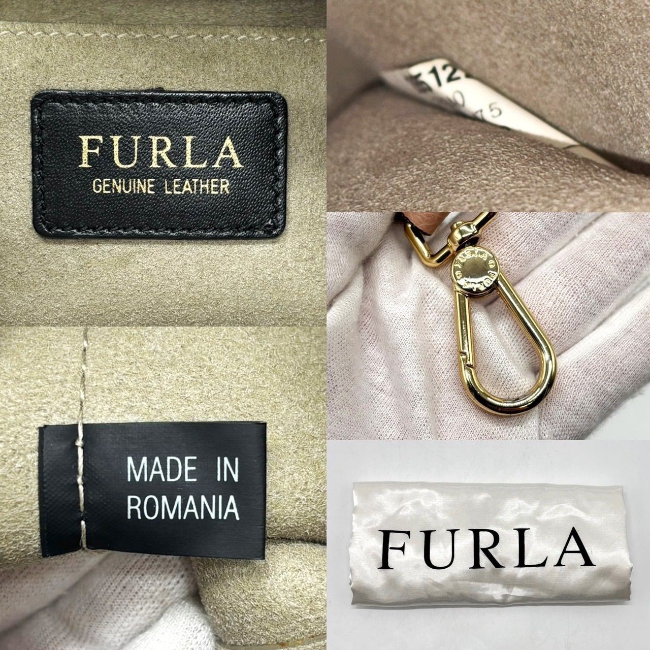 Good Condition FURLA Costanza Drawstring Shoulder Bag Pouch Gold Hardware Leathe