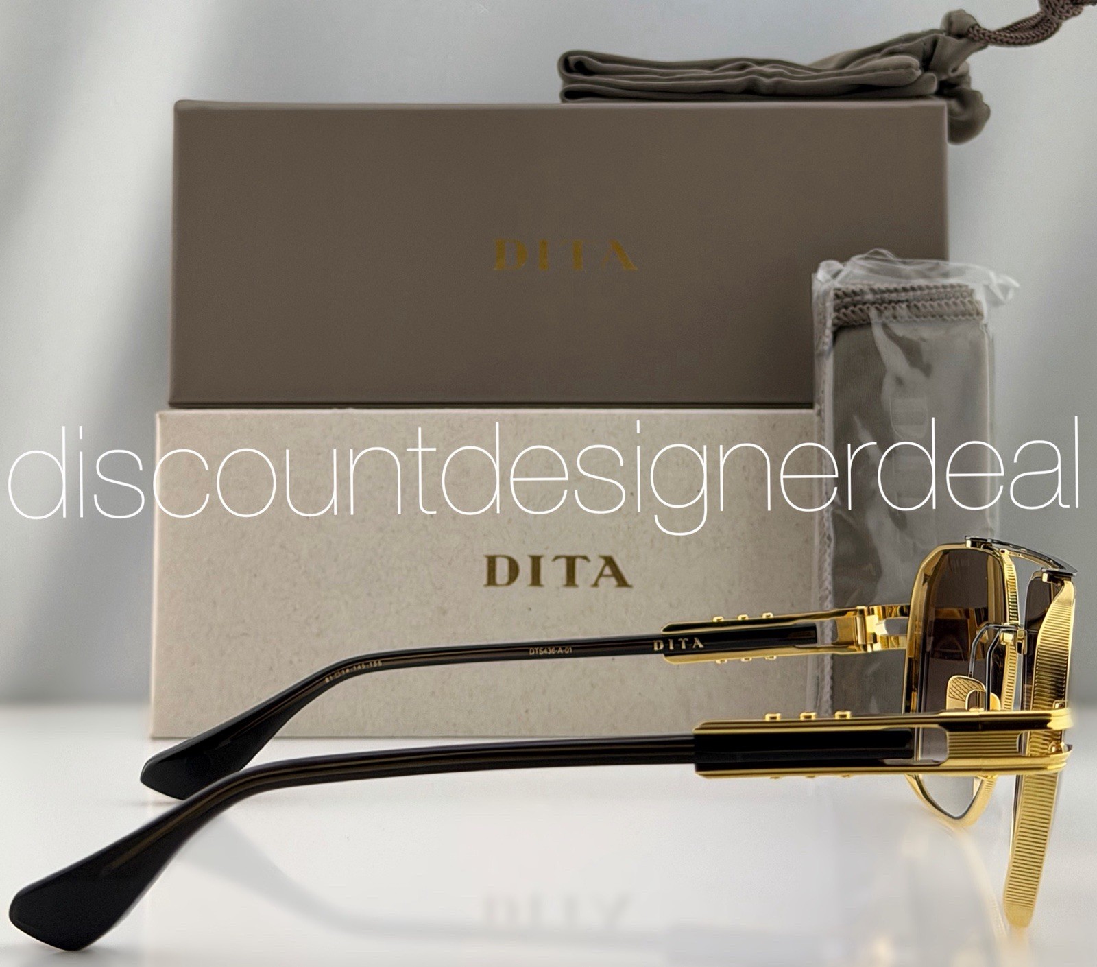 DITA Kudru Aviator Sunglasses Gold Titanium Grey Gradient 61mm DTS436-A-01 NEW