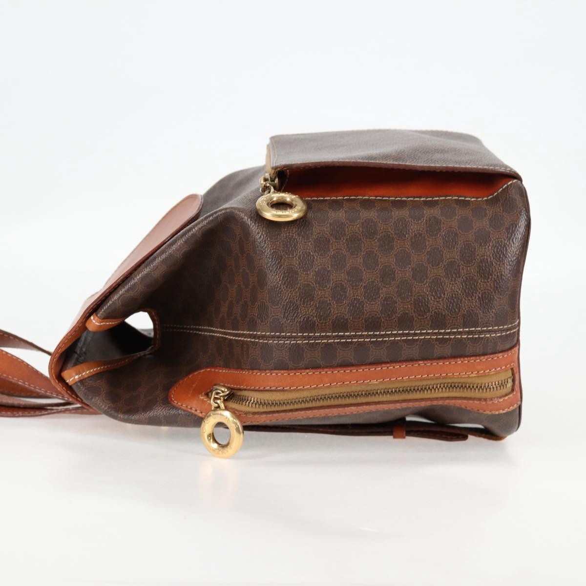 CELINE Macadam Canvas Backpack PVC Leather Brown Gold Auth 133049