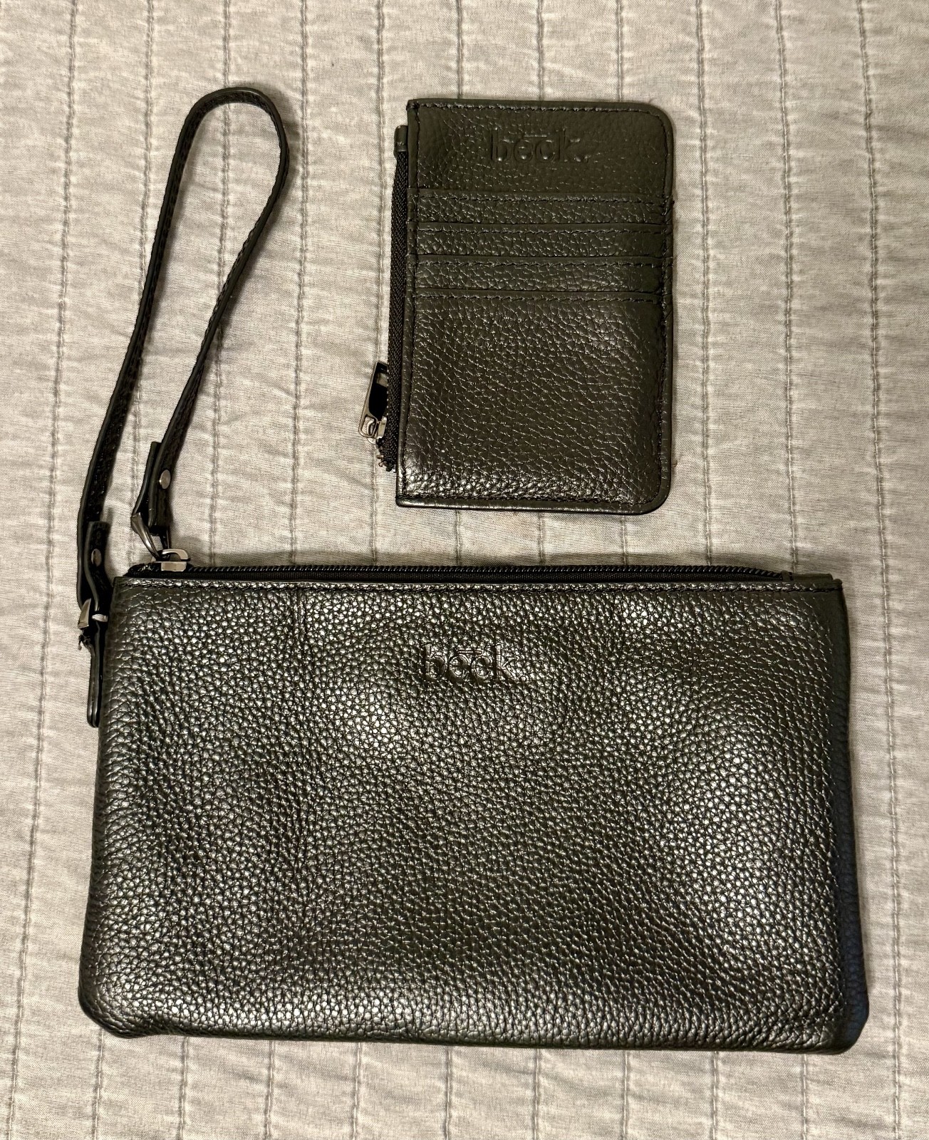 BECK BAG ZIPLET AND CARD/COIN WALLET PEBBLED GRAIN LEATHER, NYC Black