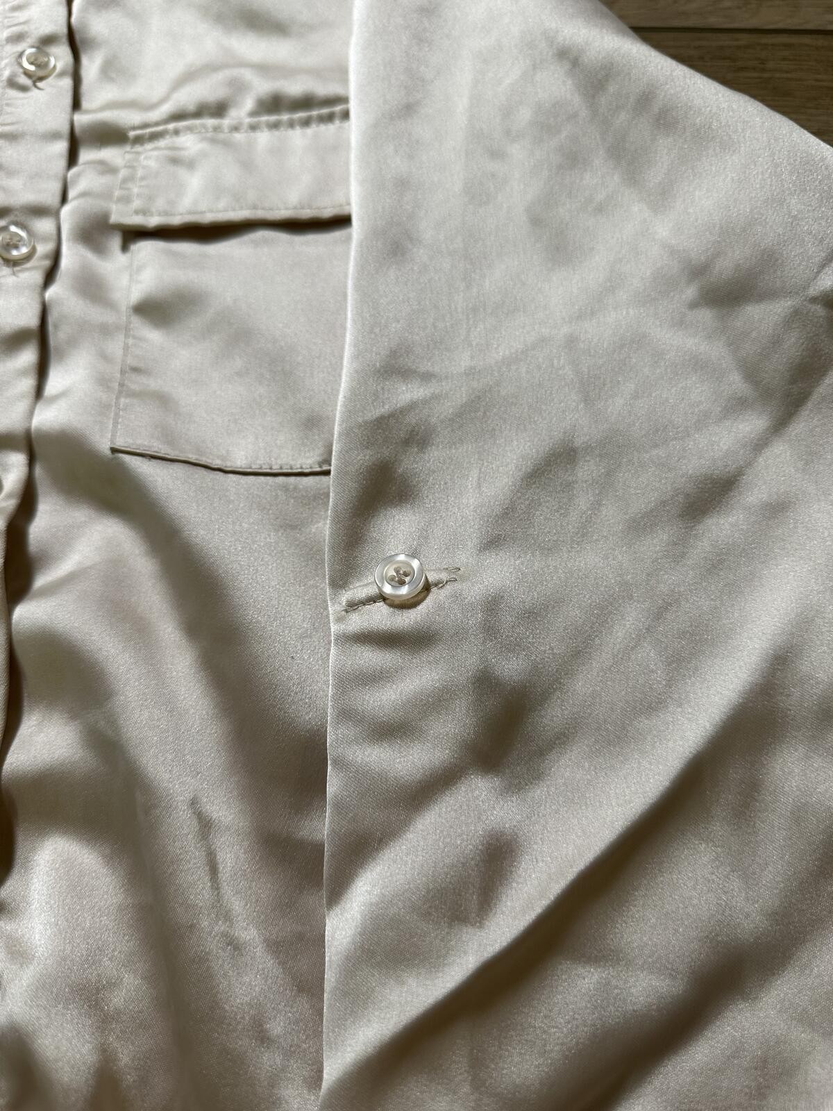 Worthington Satin Button Front Long Sleeve Blouse Cream Women’s S