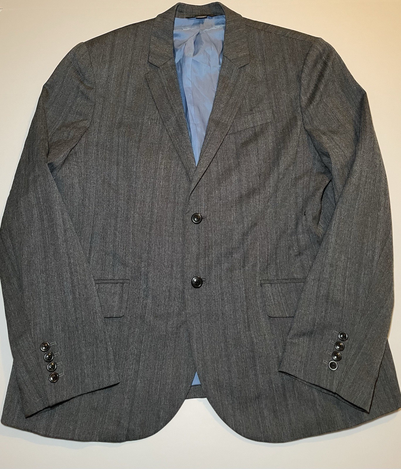 Armani Exchange Blazer Jacket Mens 46R Grey Blue Pinstripe Wool Blend Holiday
