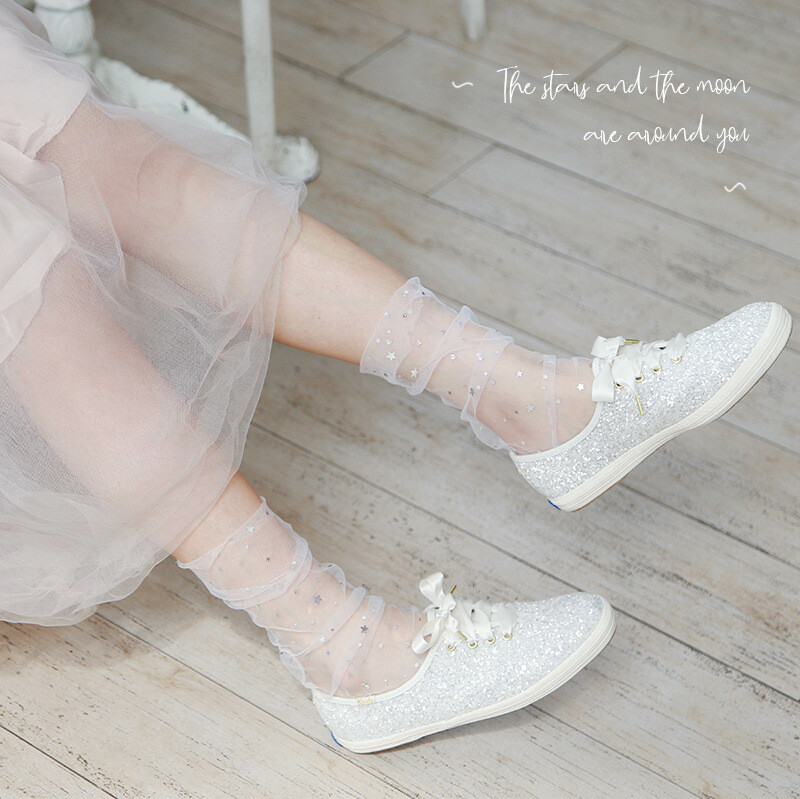 Womens Girls Sheer Mesh Glitter Decor Tulle Socks See Through Lace Loose Sock US
