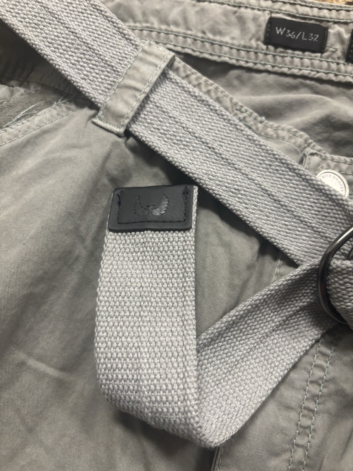 Nick Danger Men’s Light Grey Solid Cargo Shorts Belted Flat Front Buckle