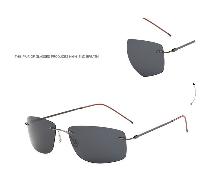 Ultra Light Memory Rimless Titanium Alloy Polarized Driving Sunglasses For Men