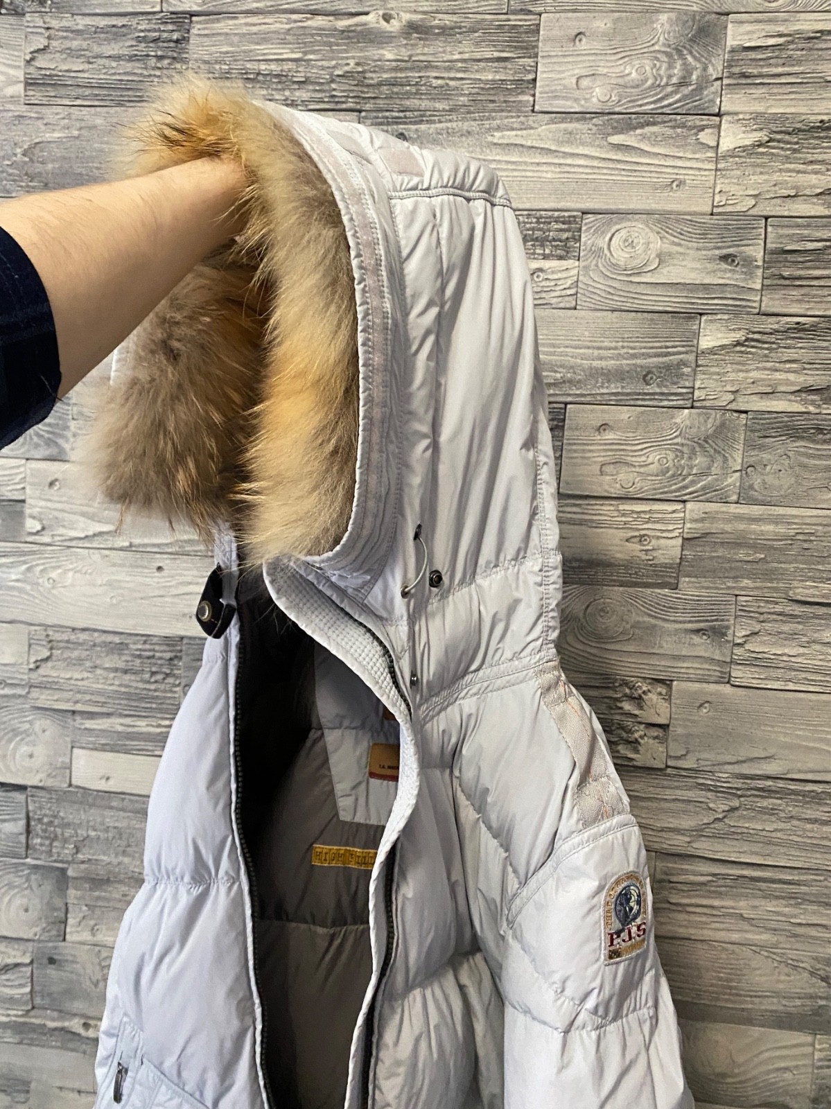 PARAJUMPERS PJS Womens Winter Down Puffer Fur Trim Logo Long Bear Parka Jacket M