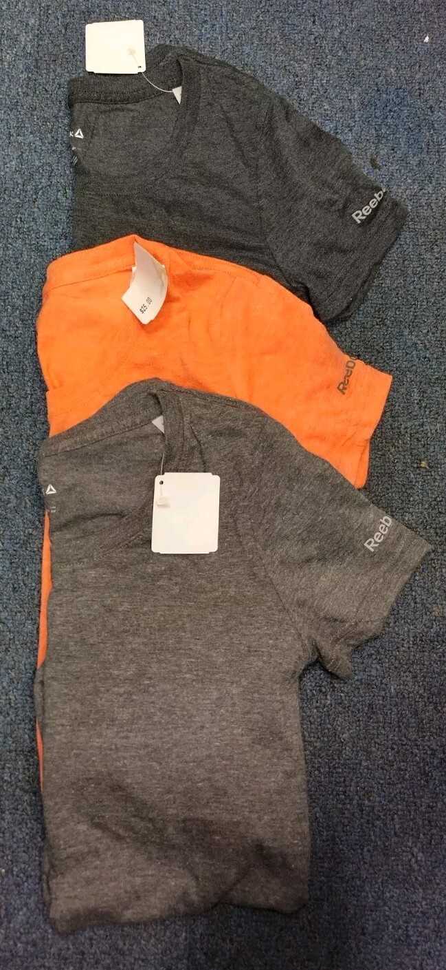Reebok Women SM Crew TShirt Activewear Set Of 3 Shirts Gray/Orange/Charcoal NWT!