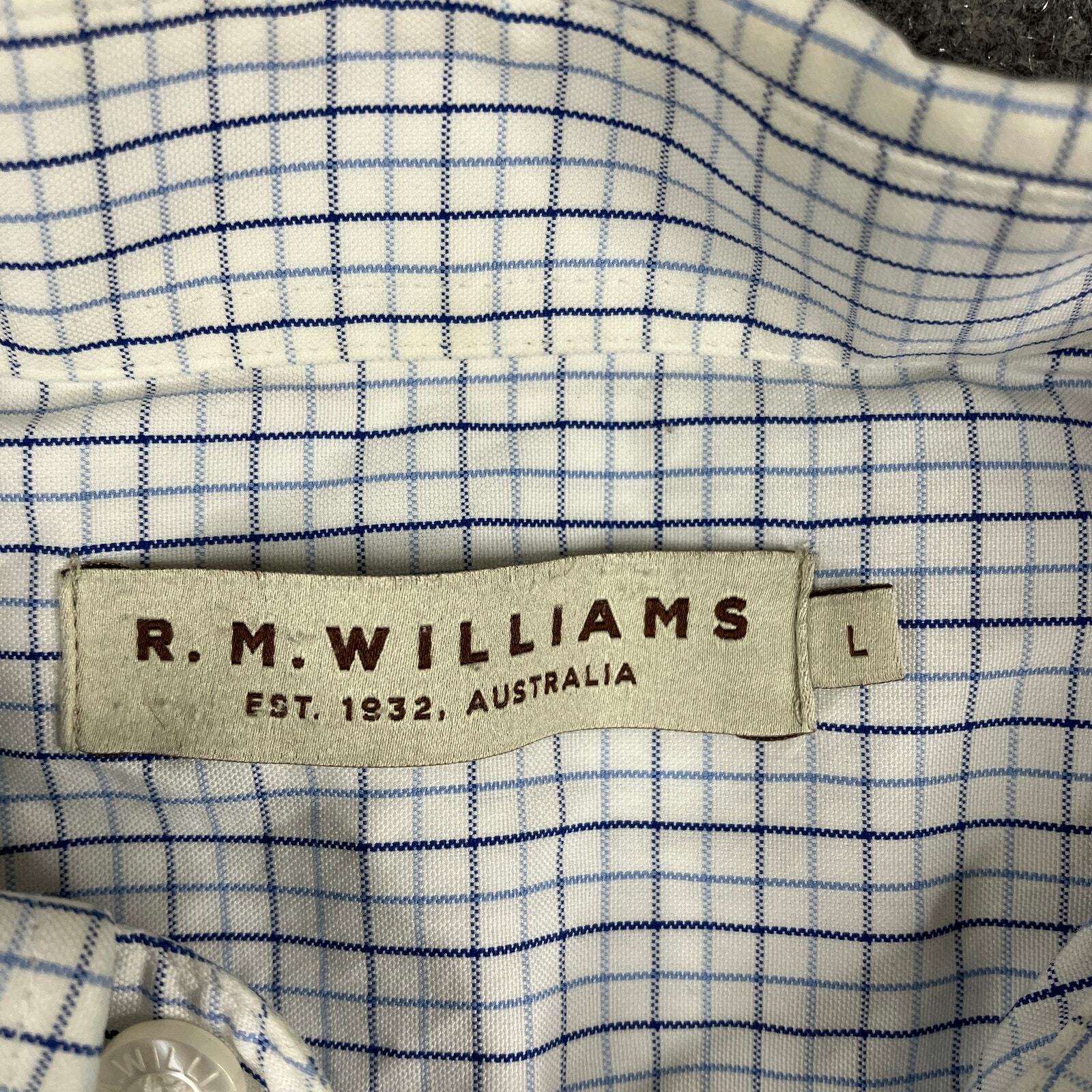 R.M. Williams Button-Up Shirt Mens Large White Plaid Checkered Casual Western