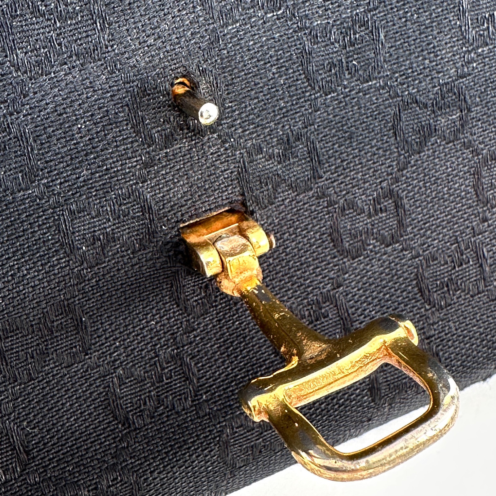 Vintege GUCCI Shoulder Bag GG Horse Bit Black Leather Canvas Auth From Japan