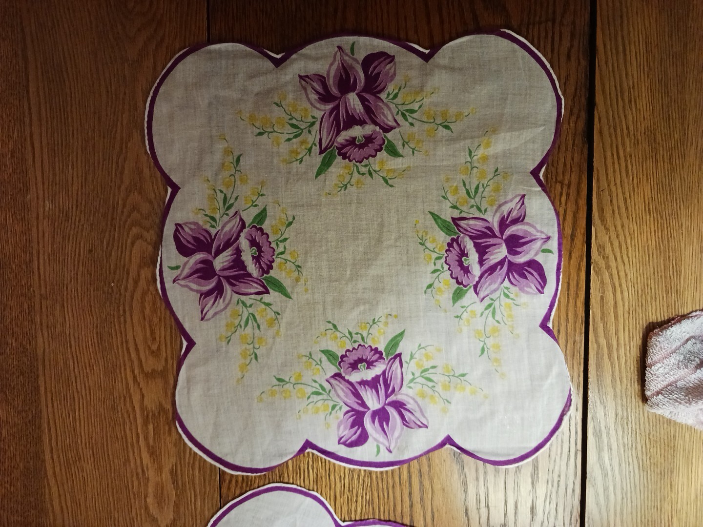 2 Vintage Ladies Hankies -Pretty Purple Irises. 11 X 11.5 in. Nice Condition.