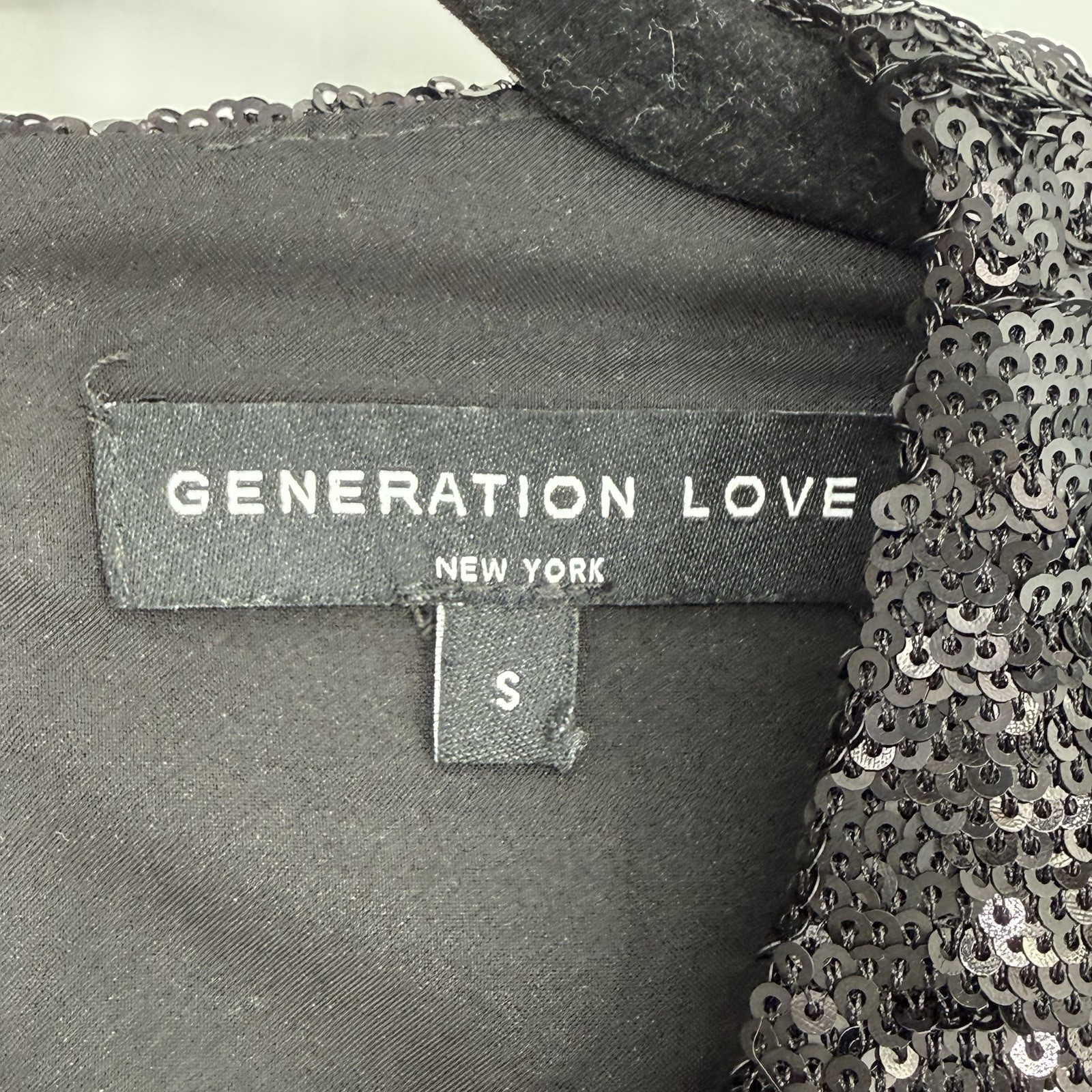 Generation Love Shirt Womens Small Black Sequin Elegant Event Cocktail Party
