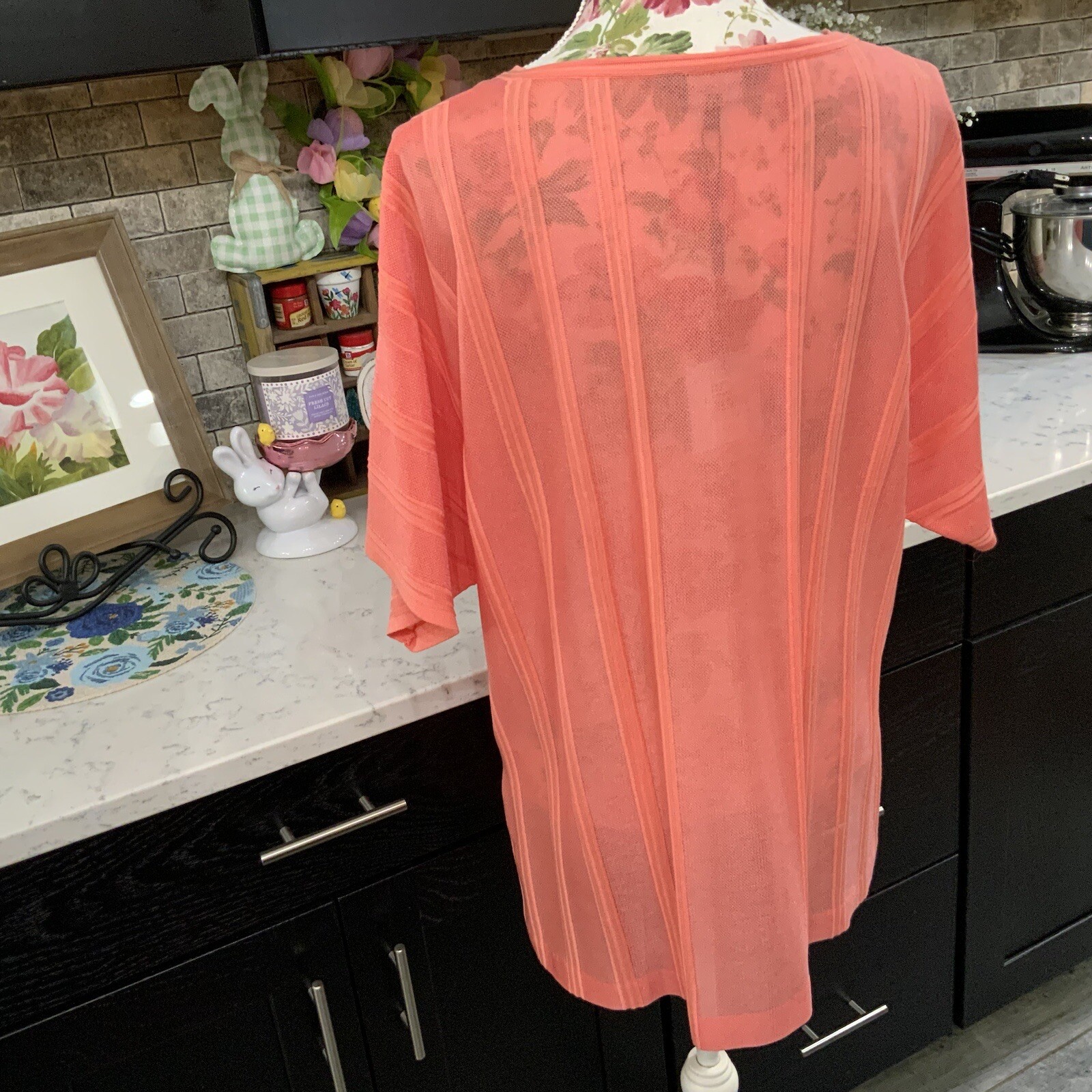 Ming Wang Dolman Sleeve Knit Tunic Top Sz S Orange Burst Tonal Stripes $175 NWT