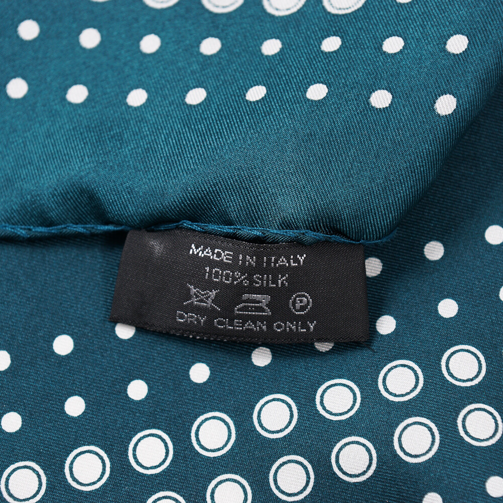New $180 TOM FORD Teal Green and White Dot Print Silk Pocket Square