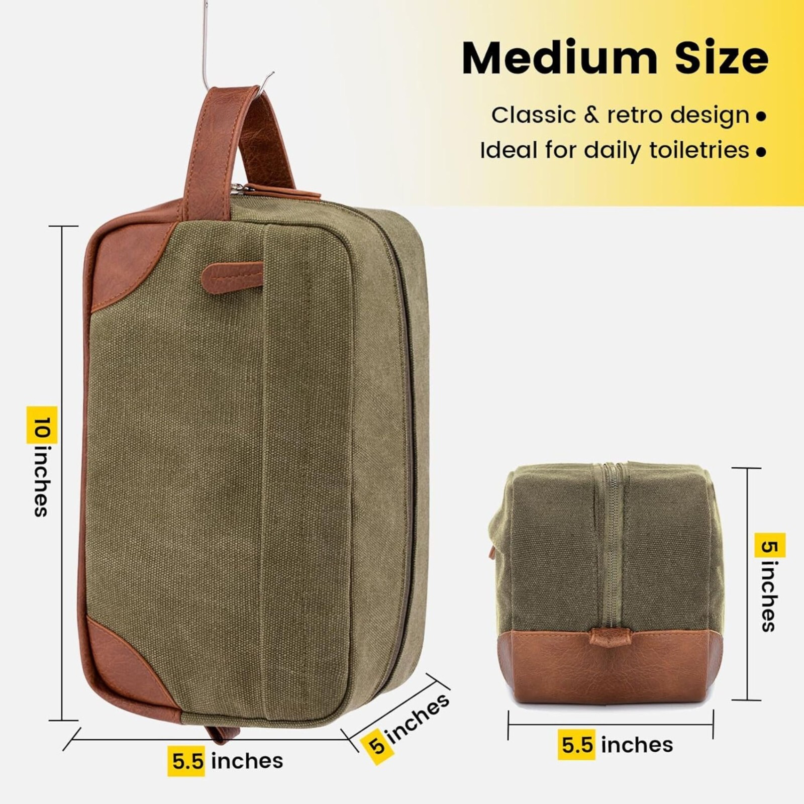 Water Resistant leather Canvas Shaving Bag Hanging Dopp Kit Toiletry Bag – Green