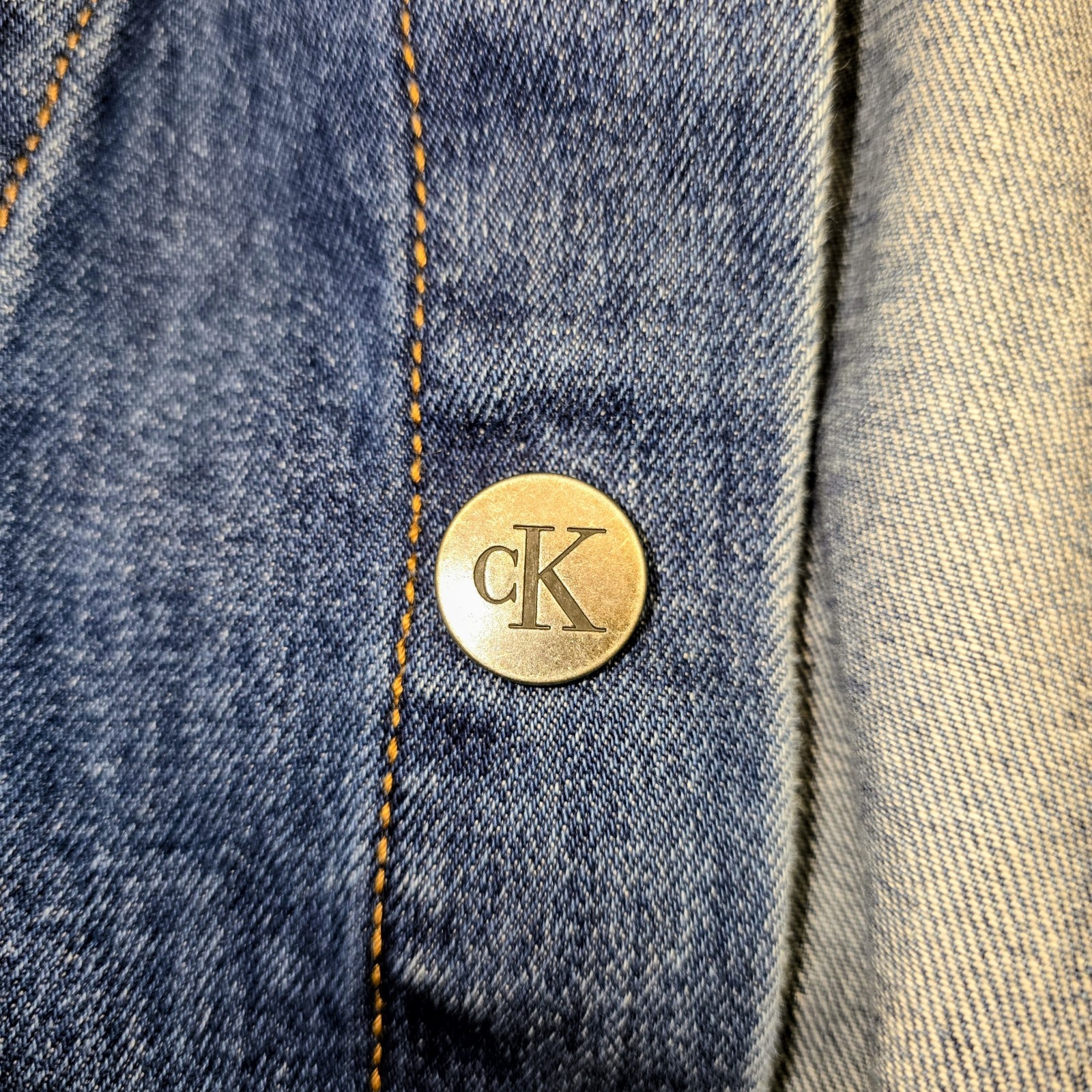 Calvin Klein Jeans Blue Denim Jacket Unisex XL Button Front Point Collar Pockets